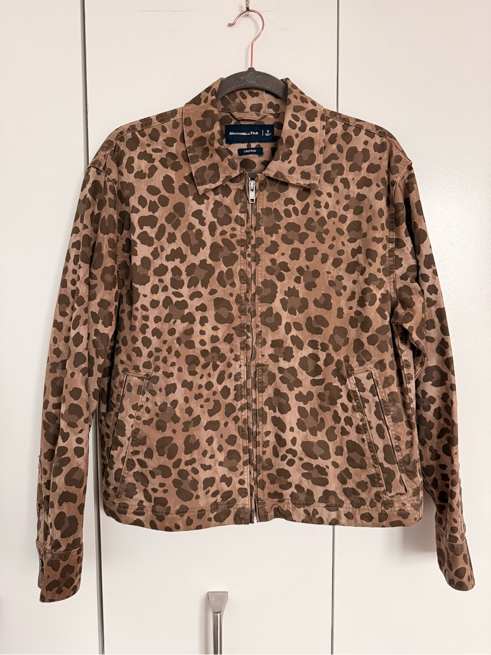 Abercrombie & Fitch Men’s Brown Leopard Print Zip Jacket